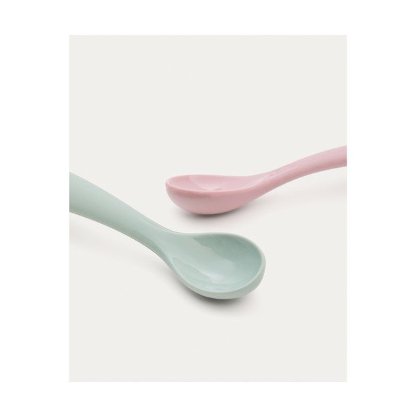 Rózsaszín-türkiz műanyag-szilikon gyerek kanál szett 2 db-os Lili – Kave Home-image-4
