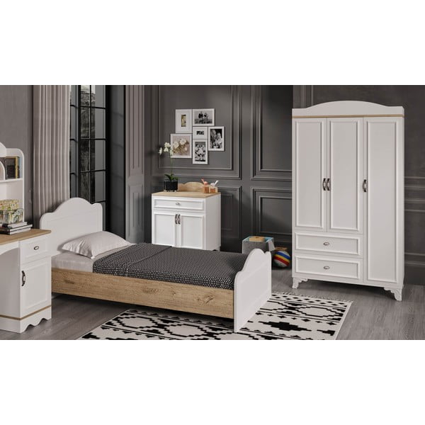 Fehér-natúr színű egyszemélyes ágy 90x190 cm Alessa – Kalune Design-image-2