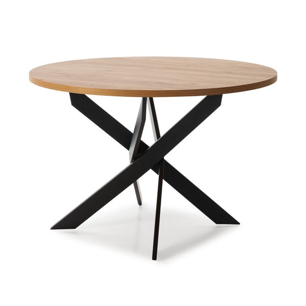 Kerek étkezőasztal tölgyfa dekoros asztallappal 120x120 cm Ther – Marckeric-image-2