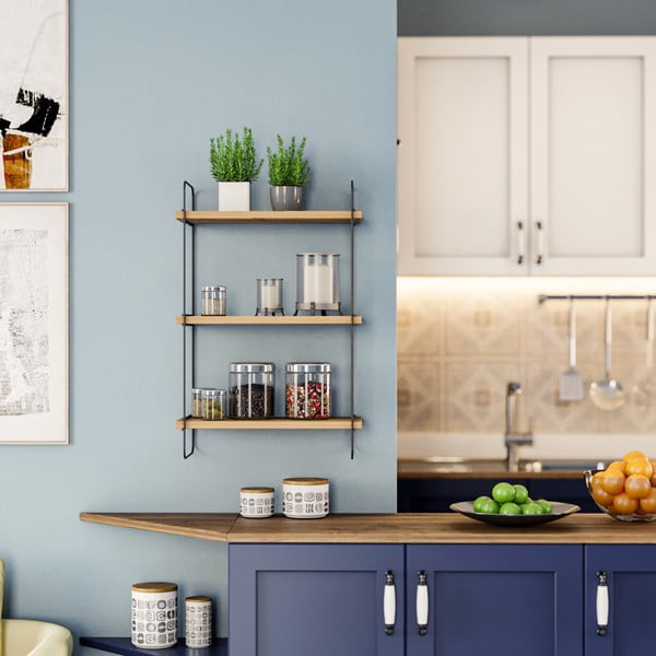 Natúr színű többszintes fali polc tölgyfa dekorral 40 cm Pulalis – Kalune Design-image-1