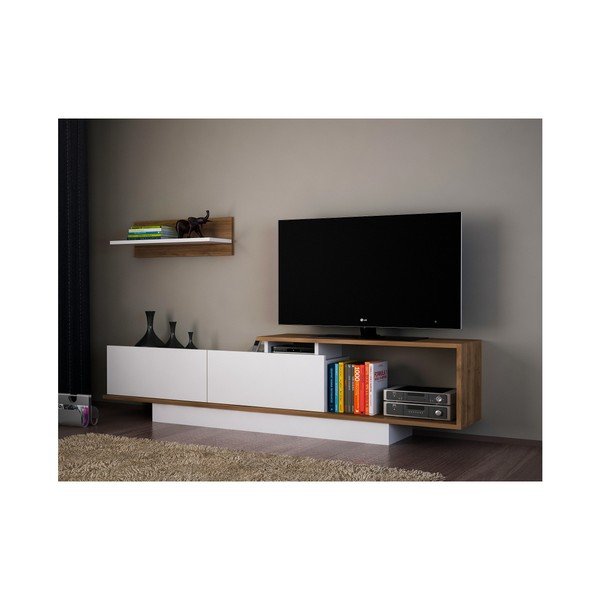 Fehér-natúr színű nappali bútor szett 180x55 cm Asos - Woody Fashion-image-3