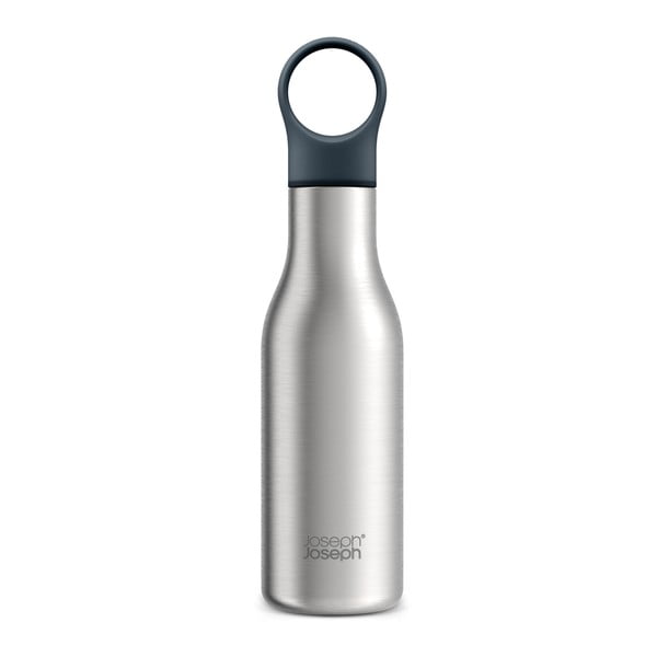 Fényes ezüstszínű rozsdamentes acél utazó ivópalack 500 ml Loop – Joseph Joseph