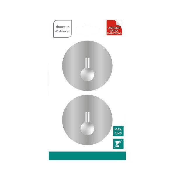 Fényes ezüstszínű öntapadós fém akasztó szett 2 db-os Fixeo – douceur d'intérieur-image-1
