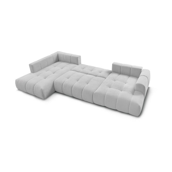 Világosszürke kinyitható-tárolóhelyes sarokkanapé (bal oldali-U alakú) Fuji – Bobochic Paris-image-4