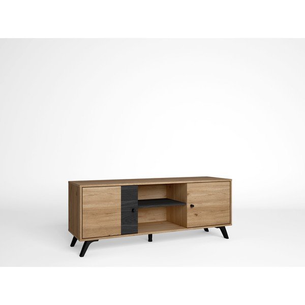 Fekete TV-állvány tölgyfa dekorral 136x53 cm Natura - Marckeric-image-2