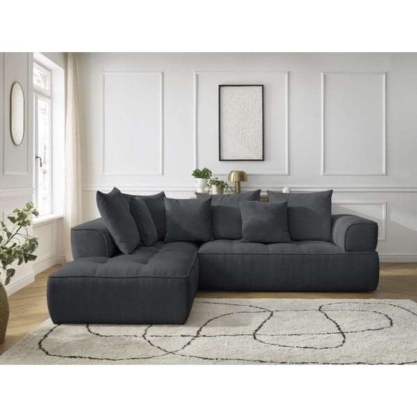 Sötétszürke zsenília sarokkanapé (bal oldali-L alakú) Whesley – Bobochic Paris-image-1