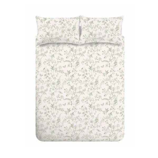 Zöld-krémszínű egyszemélyes pamut ágyneműhuzat 135x200 cm Thea Floral – Bianca