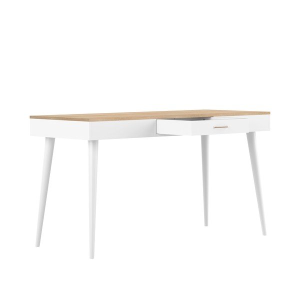 Fehér íróasztal tölgyfa dekoros asztallappal 134x59 cm - TemaHome -image-3
