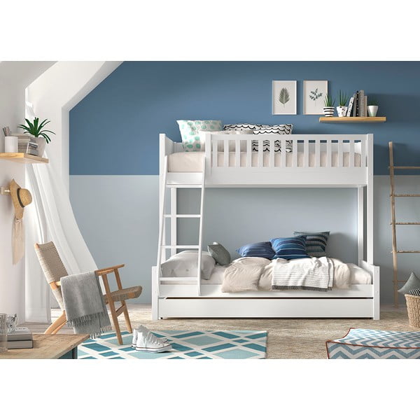 Fehér emeletes borovi fenyő gyerekágy tárolóhellyel 140x200-90x200 cm SCOTT – Vipack-image-3