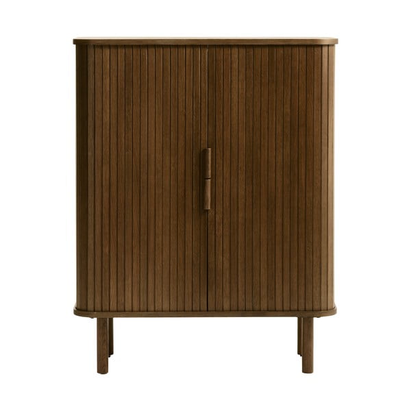 Barna szekrény tolóajtóval, tölgyfa dekorral 113x90 cm Cavo – Unique Furniture