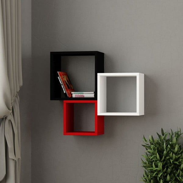 Kutugen fekete-piros-fehér fali polc-image-1