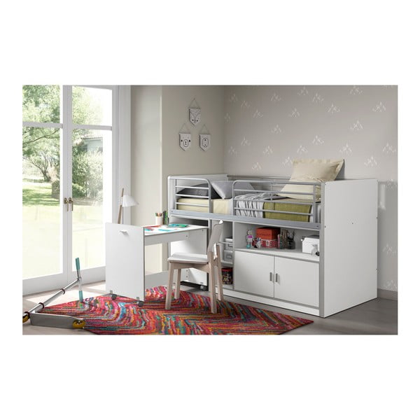 Bonny fehér emeletes ágy kihúzható asztallal és tárolóval, 200 x 90 cm - Vipack-image-1