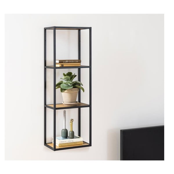 Fekete-natúr színű fali könyvespolc tölgyfa dekorral 37x108 cm Seaford – Actona-image-4