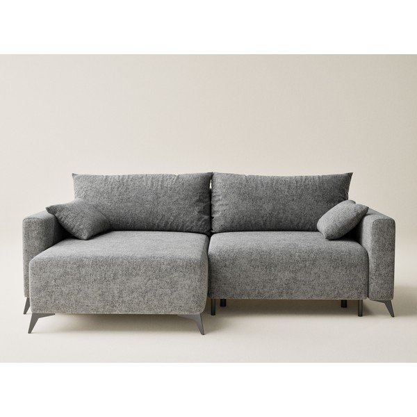 Szürke zsenília kinyitható-tárolóhelyes sarokkanapé (bal oldali-heverő résszel) Leon – Maison de Rêve-image-2