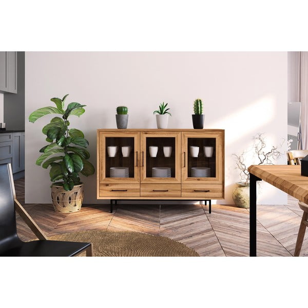 Natúr színű tölgyfa tálalószekrény 144x95 cm Abies – The Beds-image-1