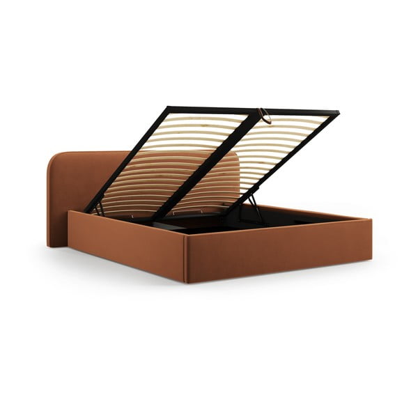 Terrakotta színű kárpitozott ágyneműtartós franciaágy ágyráccsal 140x200 cm Elizabeth – Micadoni -image-2