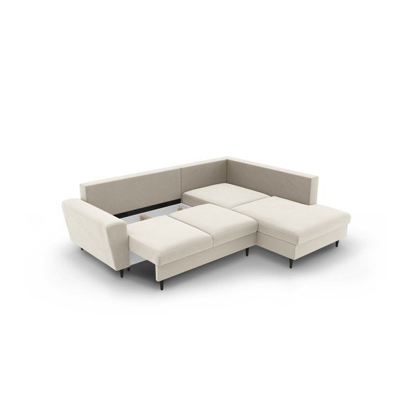 Bézs bársony kinyitható tárolóhelyes sarokkanapé (jobb oldali-L alakú) Kyoto – Cosmopolitan Design-image-3