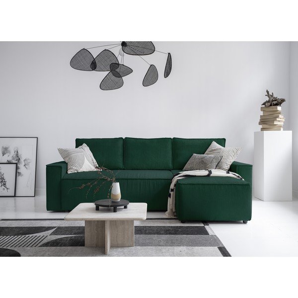 Sötétzöld kordbársony kinyitható sarokkanapé (variálható) Brave Dave – Miuform-image-1