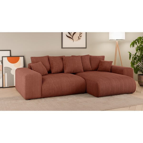 Téglavörös kordbársony kinyitható tárolóhelyes sarokkanapé (variálható sarok) Luma – Ropez-image-1