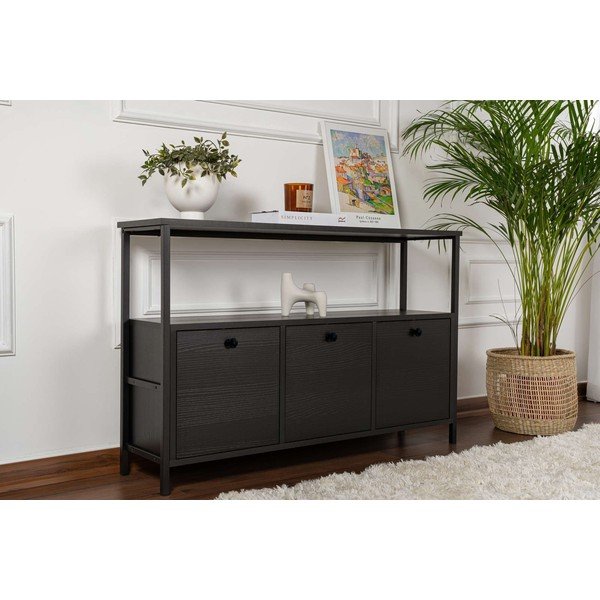 Fekete matt konzolasztal 29,5x120 cm Solace – Kalune Design-image-1