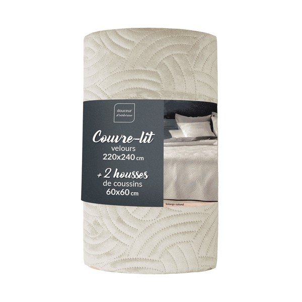 Krémszínű bársony ágytakaró és párnahuzat szett 220x240 cm Solange – douceur d'intérieur