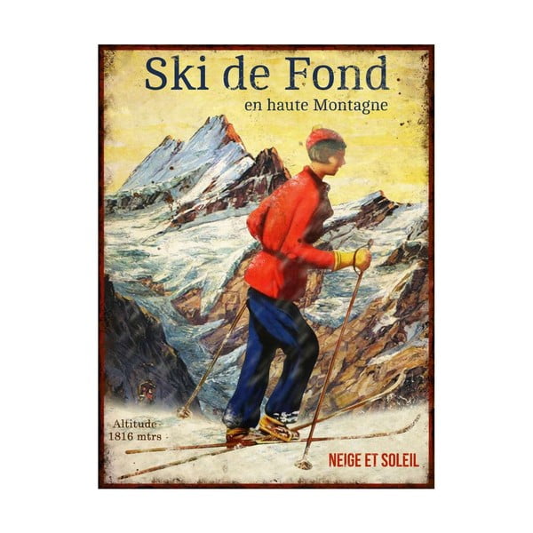 Ski de Fond dekorációs fémtábla, 25 x 33 cm - Antic Line