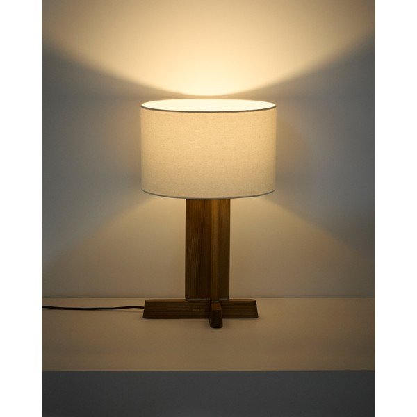 Fehér-barna kaucsukfa asztali lámpa textil búrával (magasság 48 cm) Niani – Kave Home-image-2