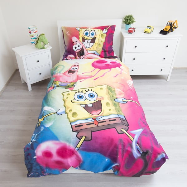 Egyszemélyes pamut gyerek ágyneműhuzat 140x200 cm Sponge Bob – Jerry Fabrics-image-1