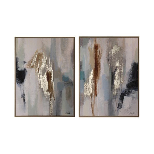 Nyomtatott-kézzel festett részletekkel keretezett-vászon kép szett 2 db-os 60x80 cm Gallery – Bizzotto