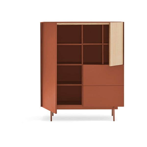 Téglavörös-natúr színű magas komód tölgyfa dekorral 100x120 cm Otto – Teulat-image-4