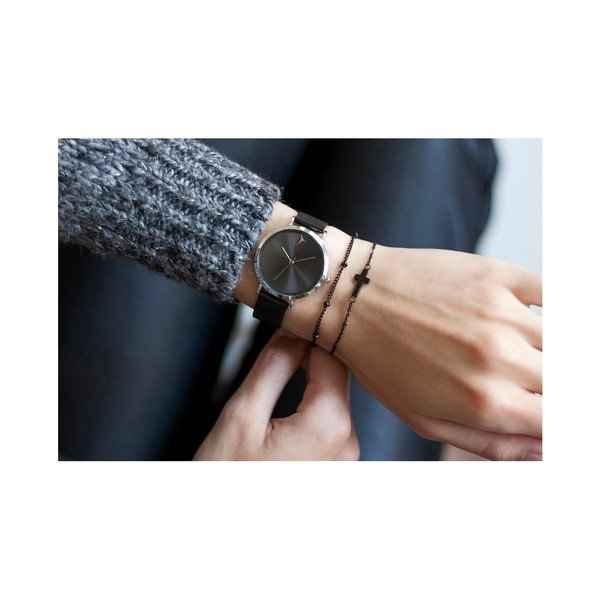 Black női karóra, fekete rozsdamentes acél szíjjal - Emily Westwood-image-1