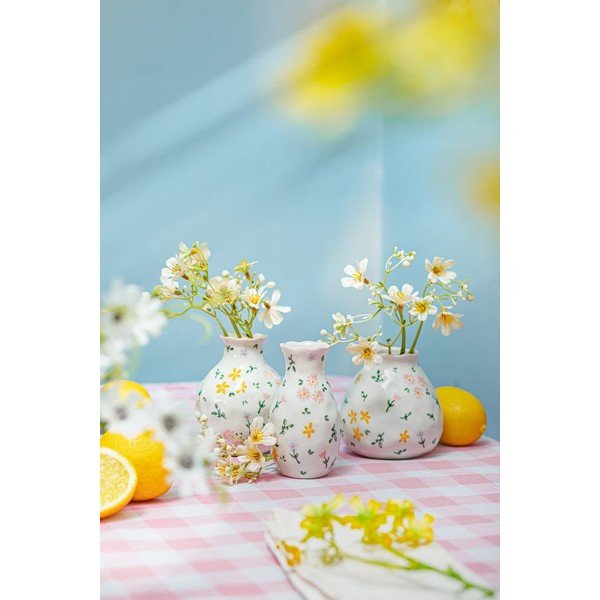 Krémszínű kőedény váza készlet 3 db-os (magasság 10 cm) Ditsy Floral – Sass & Belle-image-1
