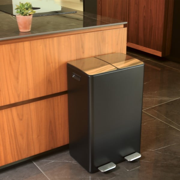 Matt fekete acél szelektív pedálos szemetes 2x30 l   Aliya – Spirella-image-3