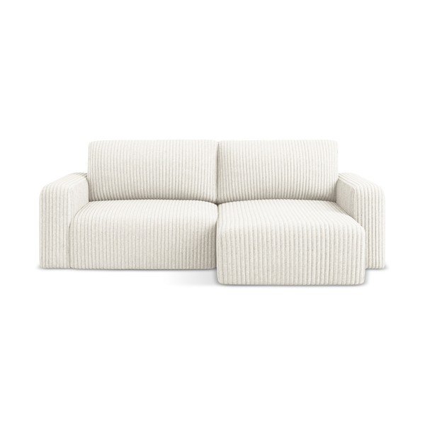 Krémszínű kordbársony kinyitható-tárolóhelyes sarokkanapé (jobb oldali-heverő résszel) Kona – Makamii