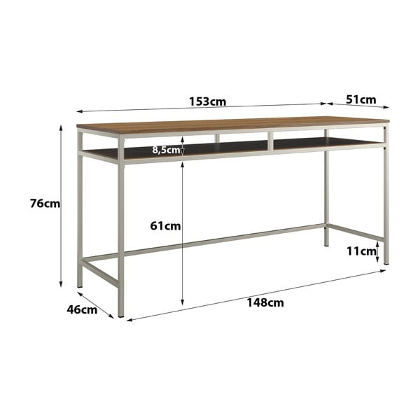Íróasztal diófa dekoros asztallappal 51x153 cm Bradford – Støraa-image-2