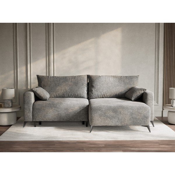 Szürke zsenília kinyitható-tárolóhelyes sarokkanapé (jobb oldali-heverő résszel) Leon – Maison de Rêve-image-1