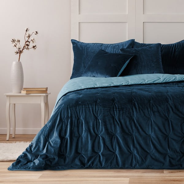 Daisy kék bársony ágytakaró egyszemélyes ágyhoz, 210 x 170 cm - DecoKing