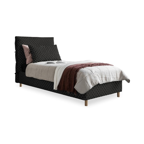 Fekete kárpitozott egyszemélyes ágy ágyráccsal 90x200 cm Sleepy Luna – Miuform