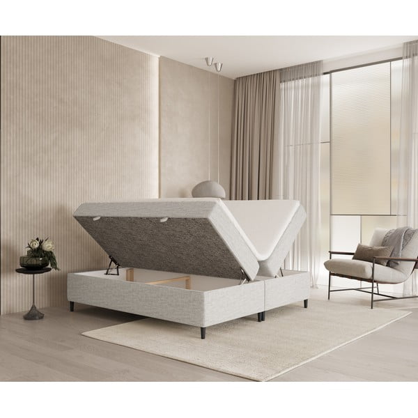 Világosszürke ágyneműtartós boxspring ágy 200x200 cm Araya – Maison de Rêve-image-2