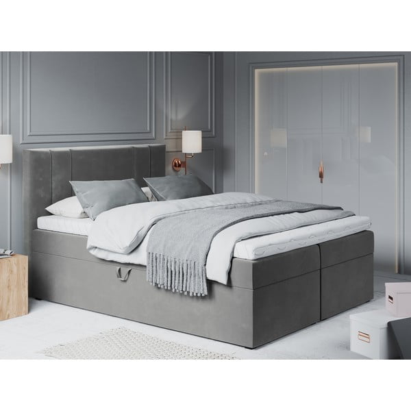 Szürke boxspring ágy tárolóhellyel 200x200 cm Afra – Mazzini Beds-image-1