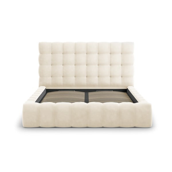 Bézs kárpitozott franciaágy tárolóhellyel, ágyráccsal 200x200 cm Bali – Cosmopolitan Design-image-3