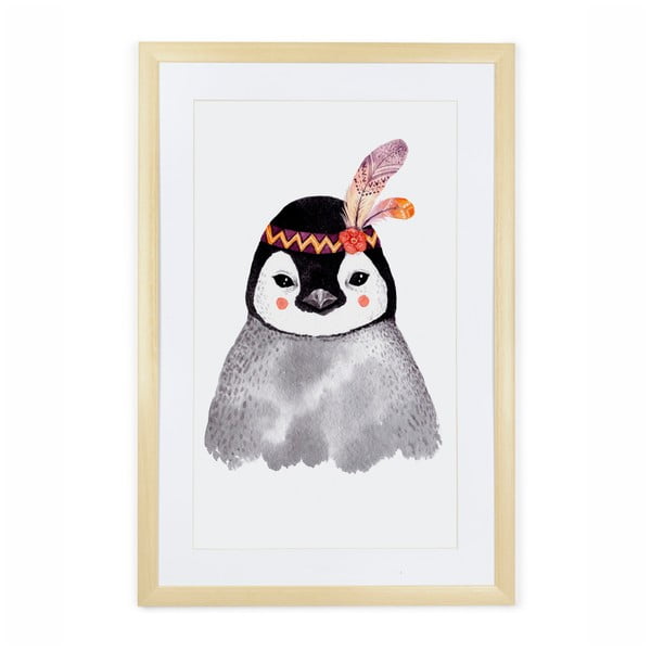 Pinguin kép fa kerettel, 60 x 40 cm - Tanuki