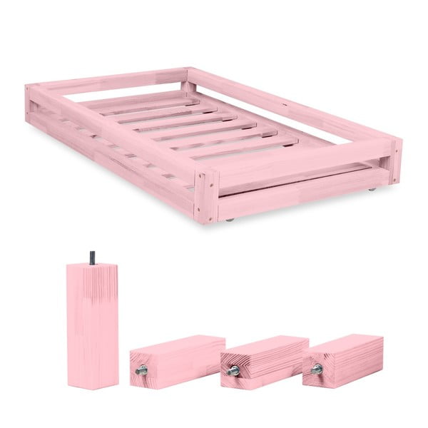 Rózsaszín ágyfiók és 4 ágyláb, 120 x 200 cm-es ágyhoz - Benlemi
