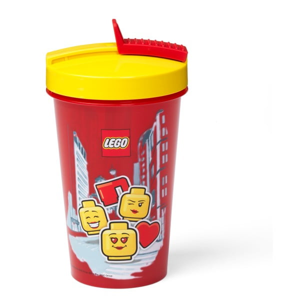 Iconic piros pohár sárga fedéllel és szívószállal, 500 ml - LEGO®-image-2