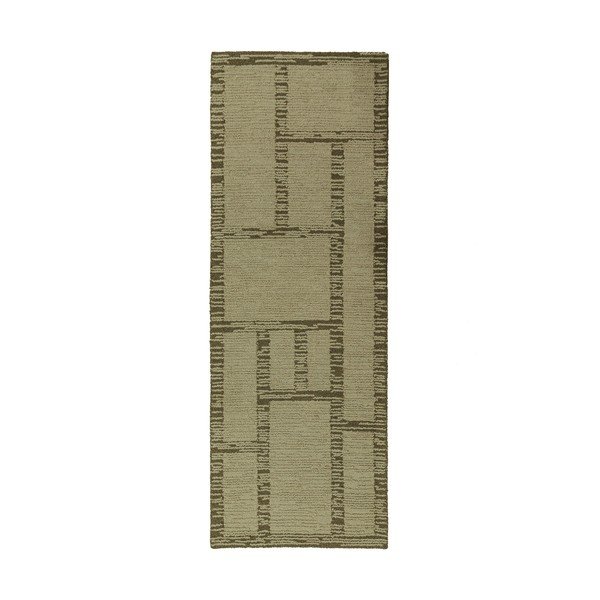 Zöld kézi szövésű gyapjú futószőnyeg 80x230 cm Harris Modula Wool – Flair Rugs