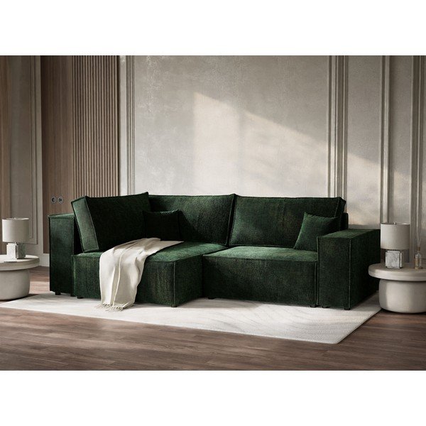 Sötétzöld zsenília kinyitható-tárolóhelyes sarokkanapé (bal oldali-L alakú) Tonga – Maison de Rêve-image-4