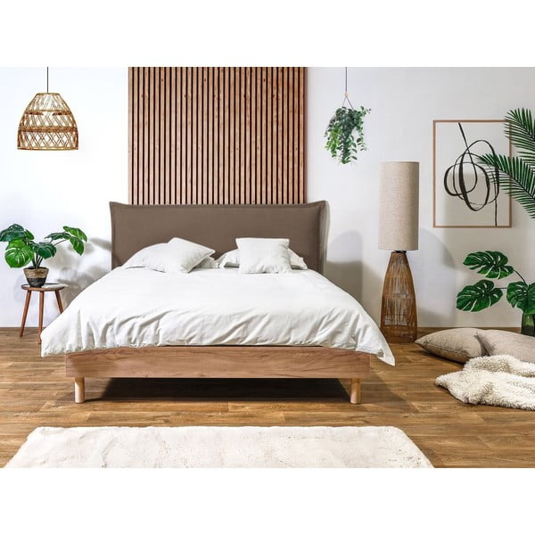 Barna-natúr színű franciaágy ágyráccsal 160x200 cm Charlie – Bobochic Paris-image-2