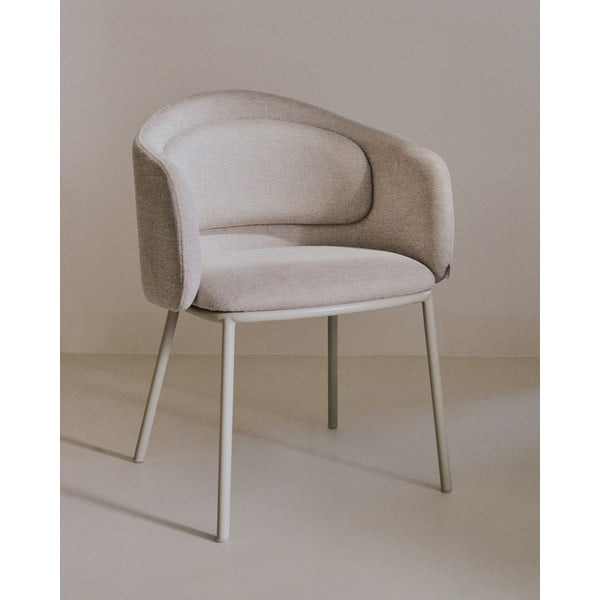 Bézs kárpitozott karfás étkezőfotel Minda – Kave Home-image-1