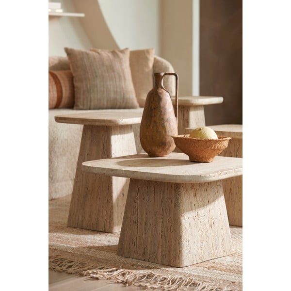 Bézs dohányzóasztal kő asztallappal 60x60 cm Kepami – Light & Living-image-1