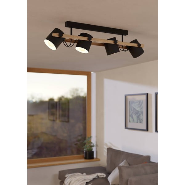 Fekete-natúr színű mennyezeti lámpa fém búrával 10x19 cm HORNWOOD – EGLO-image-1